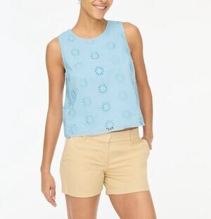 J.Crew Eyelet Shell Tank Top SZ S Chateau Blue Lined Sleeveless Crew Neck Cotton